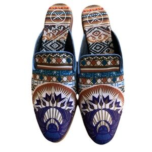 Inkkas Women’s Size 8 Multicolor Patterned Slip On Flat Mules Artsy Bohemian